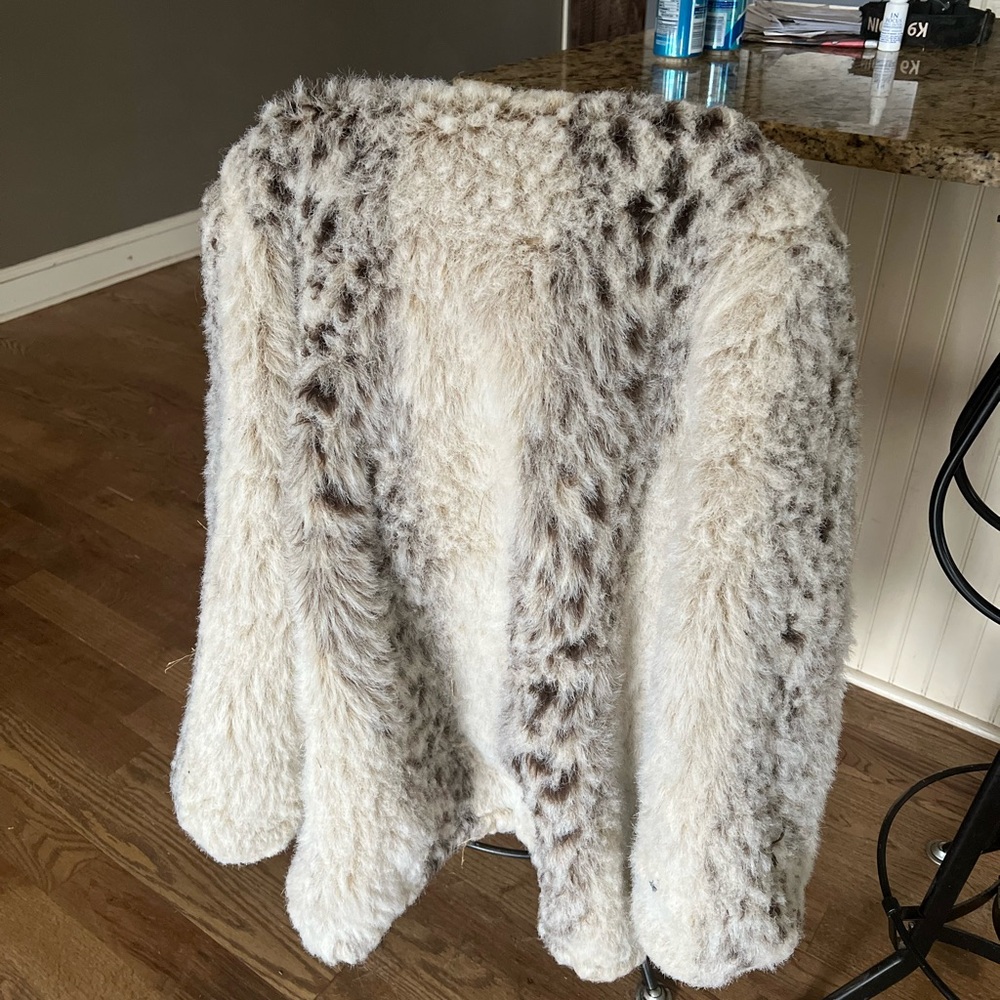 Snow Leopard Faux Fur Jacket - Cream and Brown